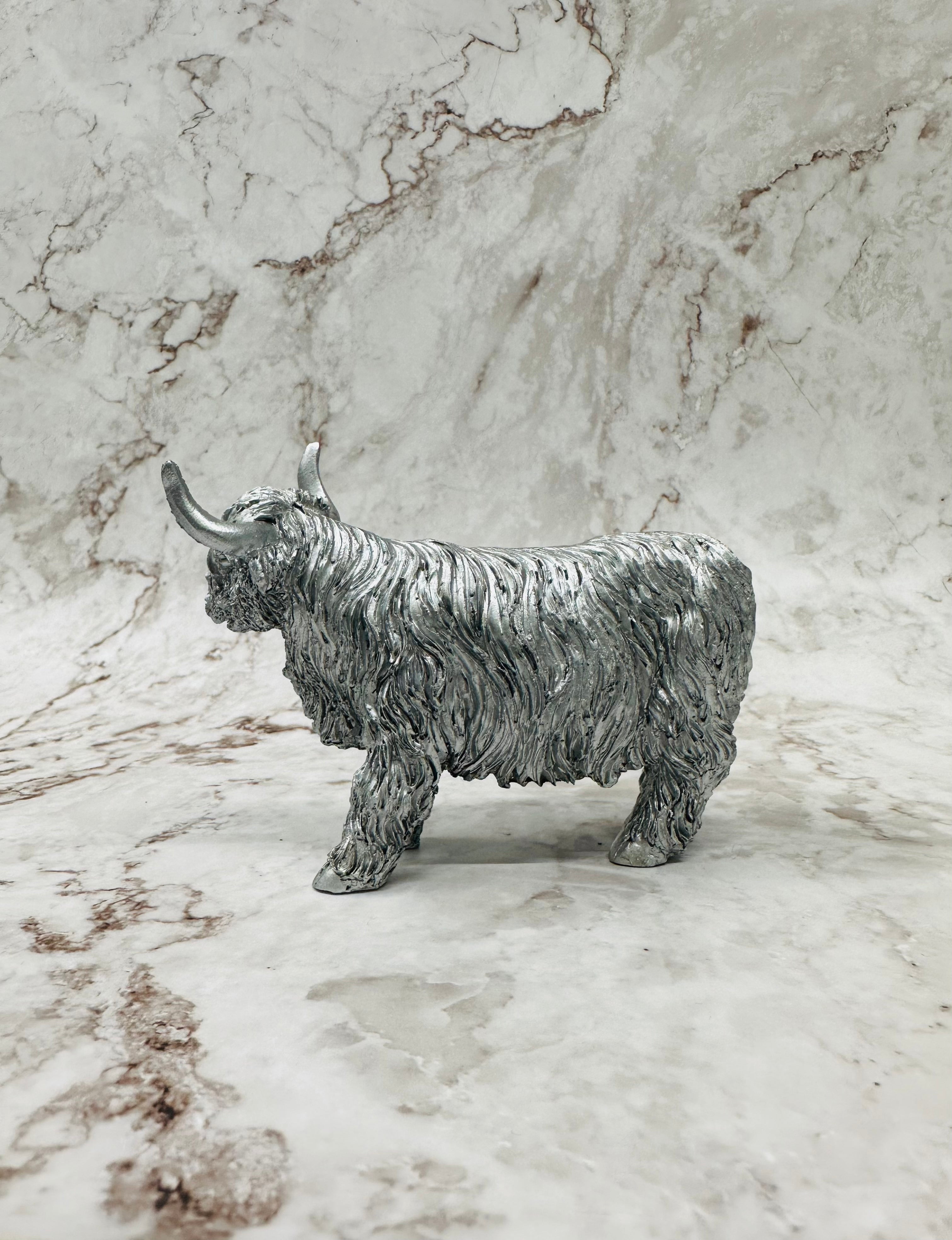 Silver Highland Cow Figurine