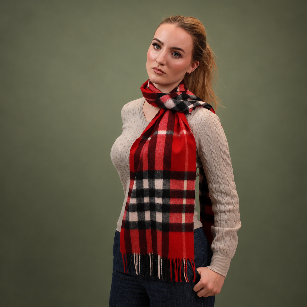 Red Check - 100% Cashmere Tartan Scarf