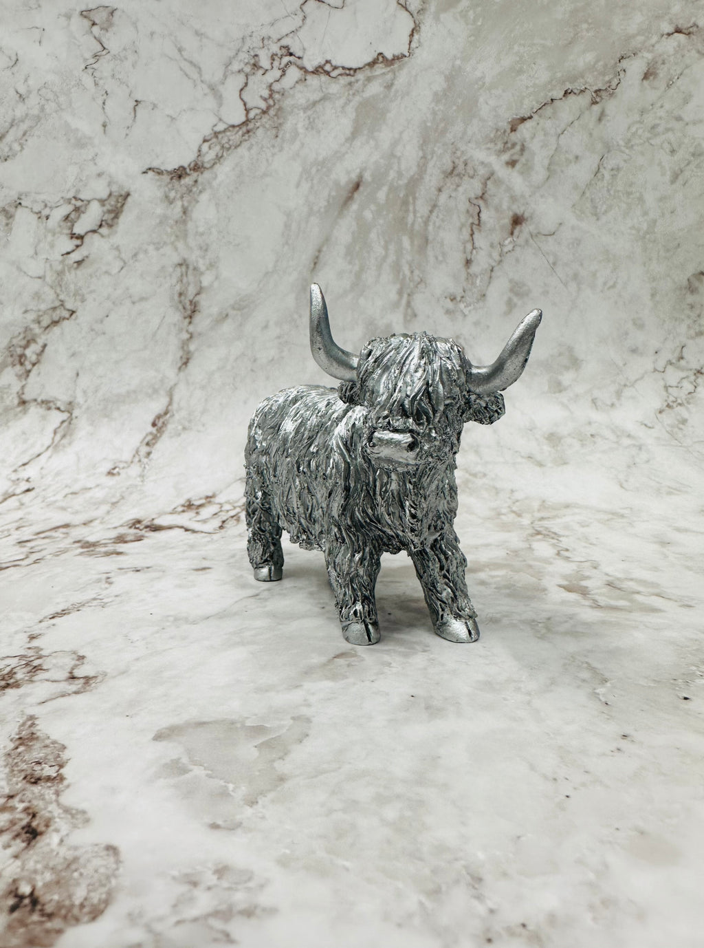 Silver Highland Cow Figurine