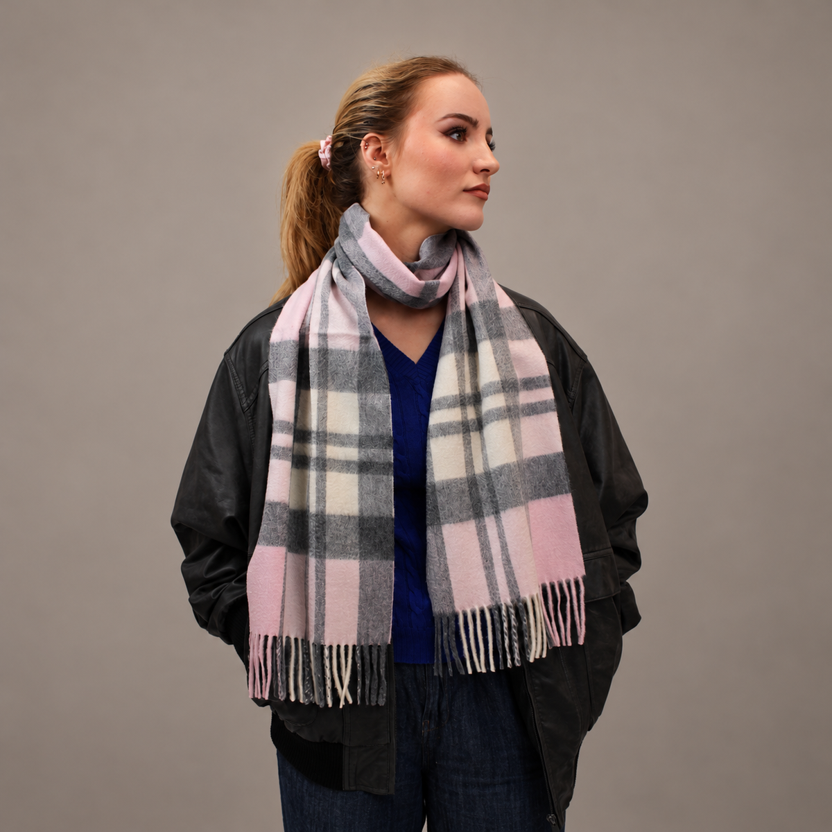 Exploded Camel Pink - 100% Cashmere Tartan Scarf