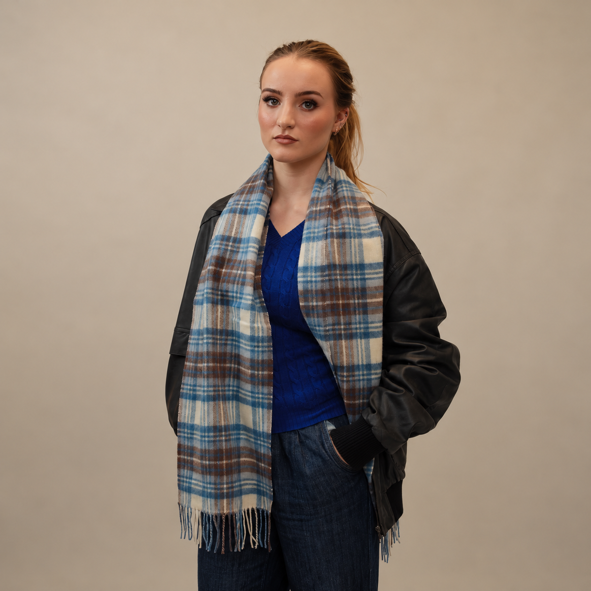 Stewart Muted Blue - 100% Lambswool Tartan Scarf