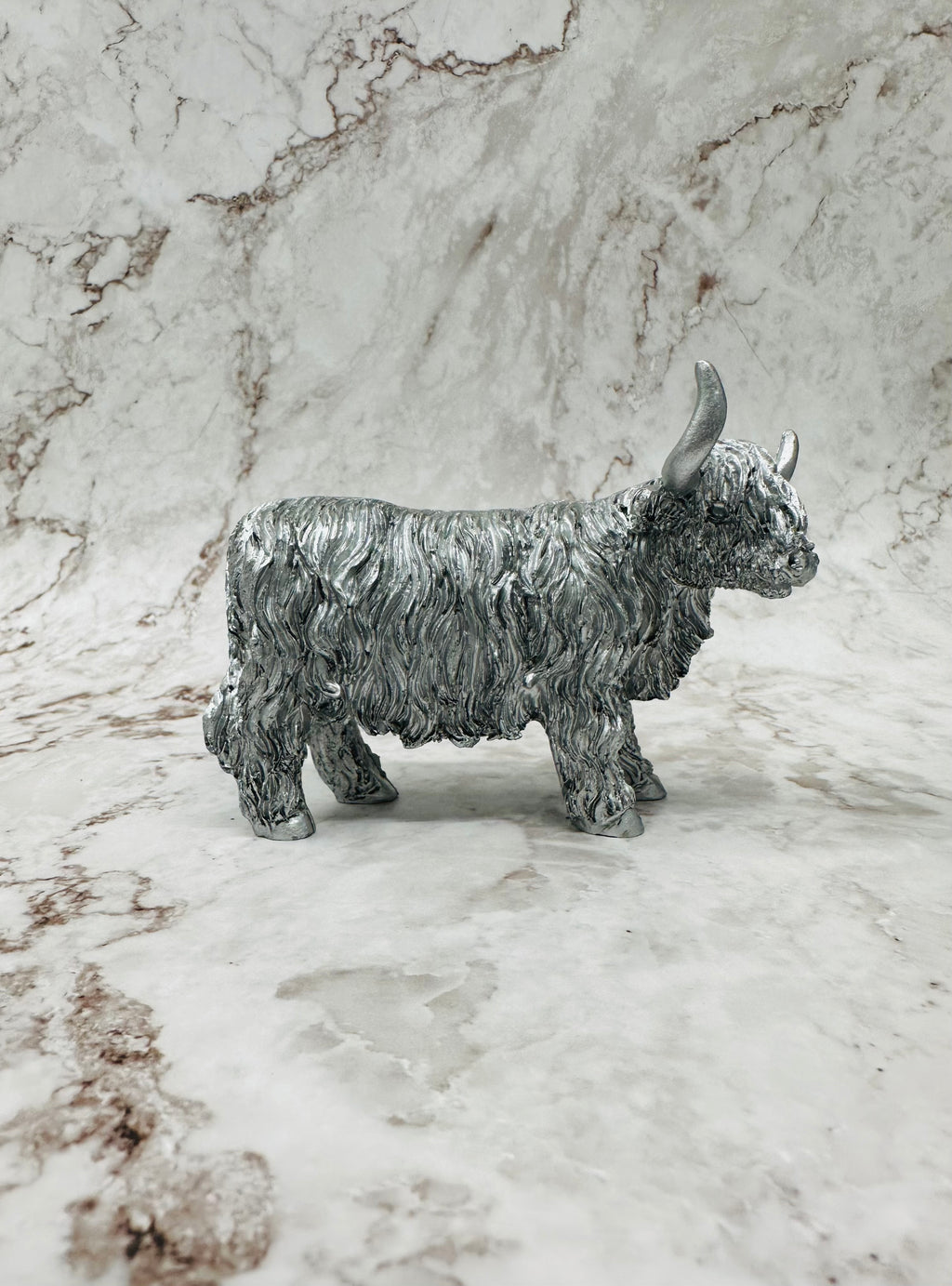 Silver Highland Cow Figurine