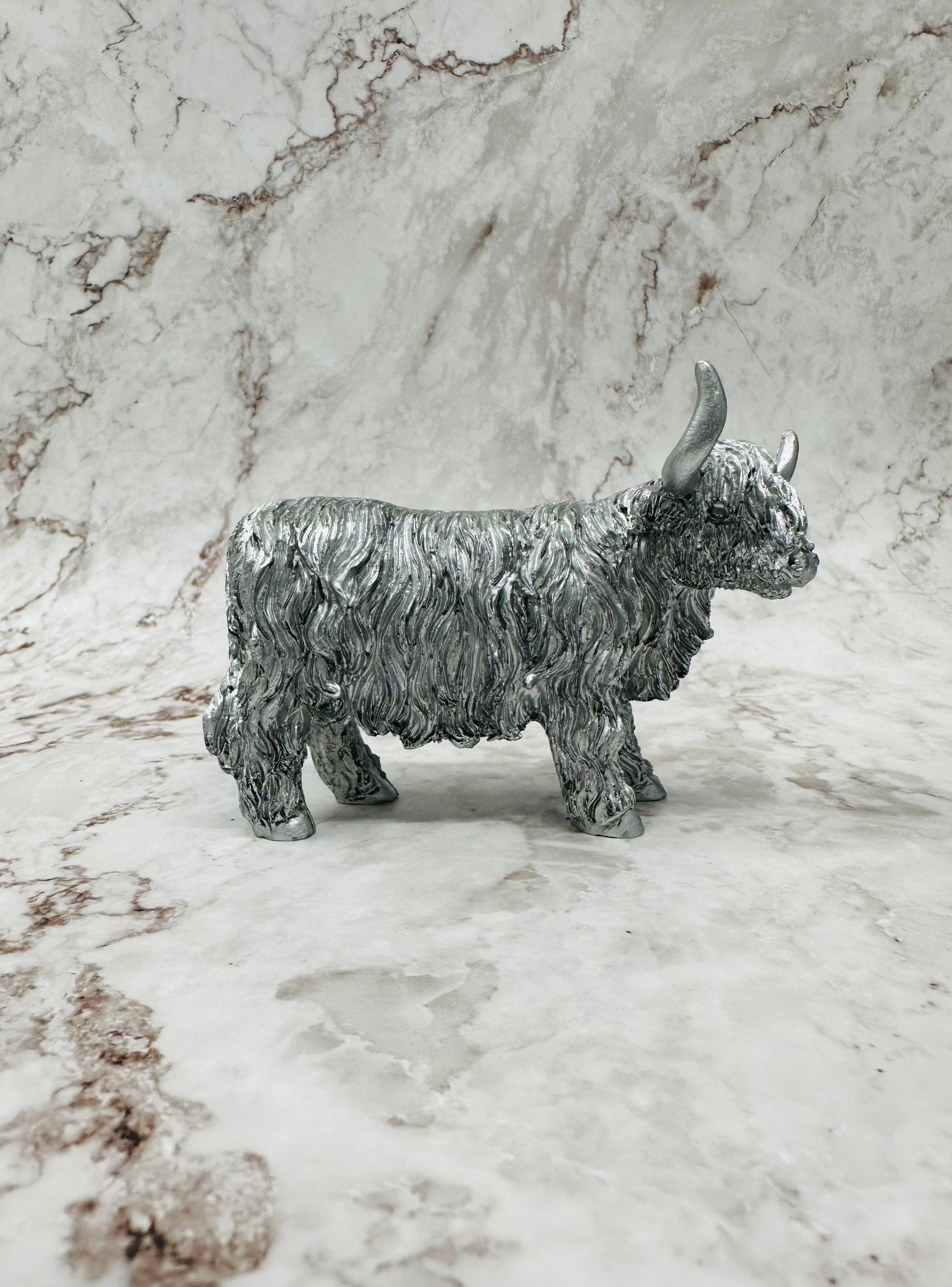 Silver Highland Cow Figurine