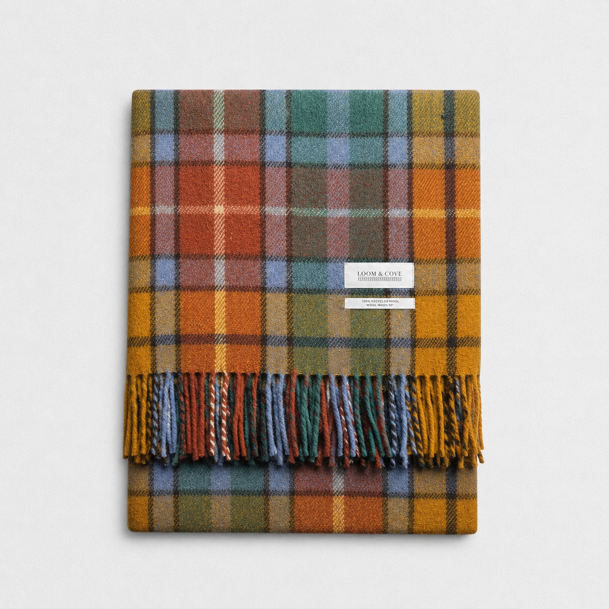 100% Recycled Wool Tartan Blanket, product photo — Loom & Cove