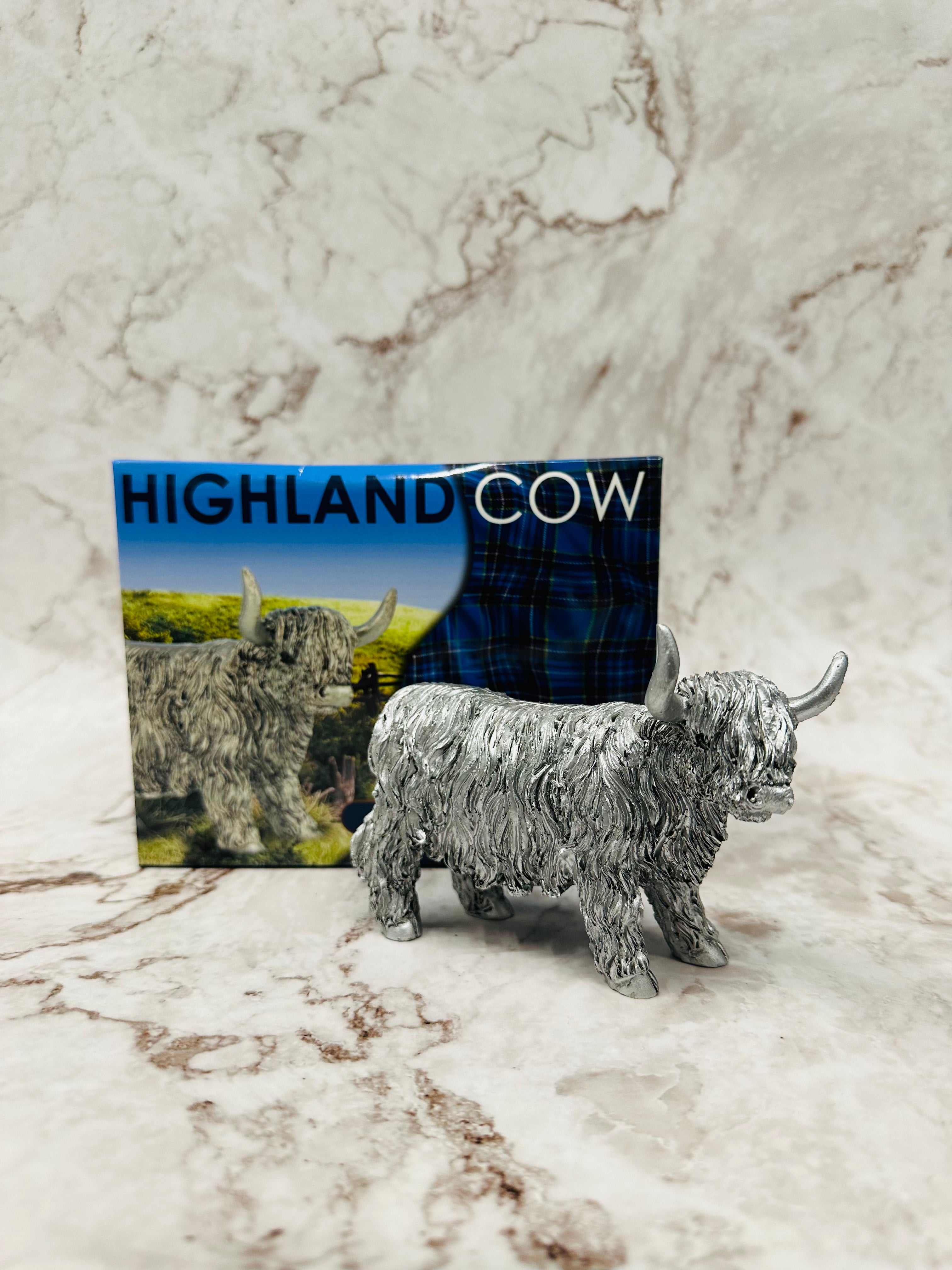 Silver Highland Cow Figurine
