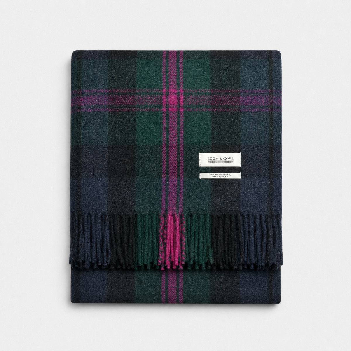 100% Recycled Wool Tartan Blanket, product photo — Loom & Cove