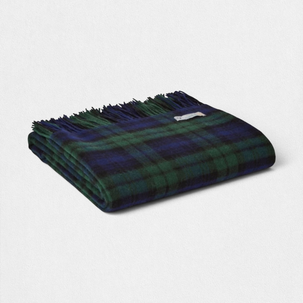 100% Lambswool Tartan Blanket -  Blackwatch