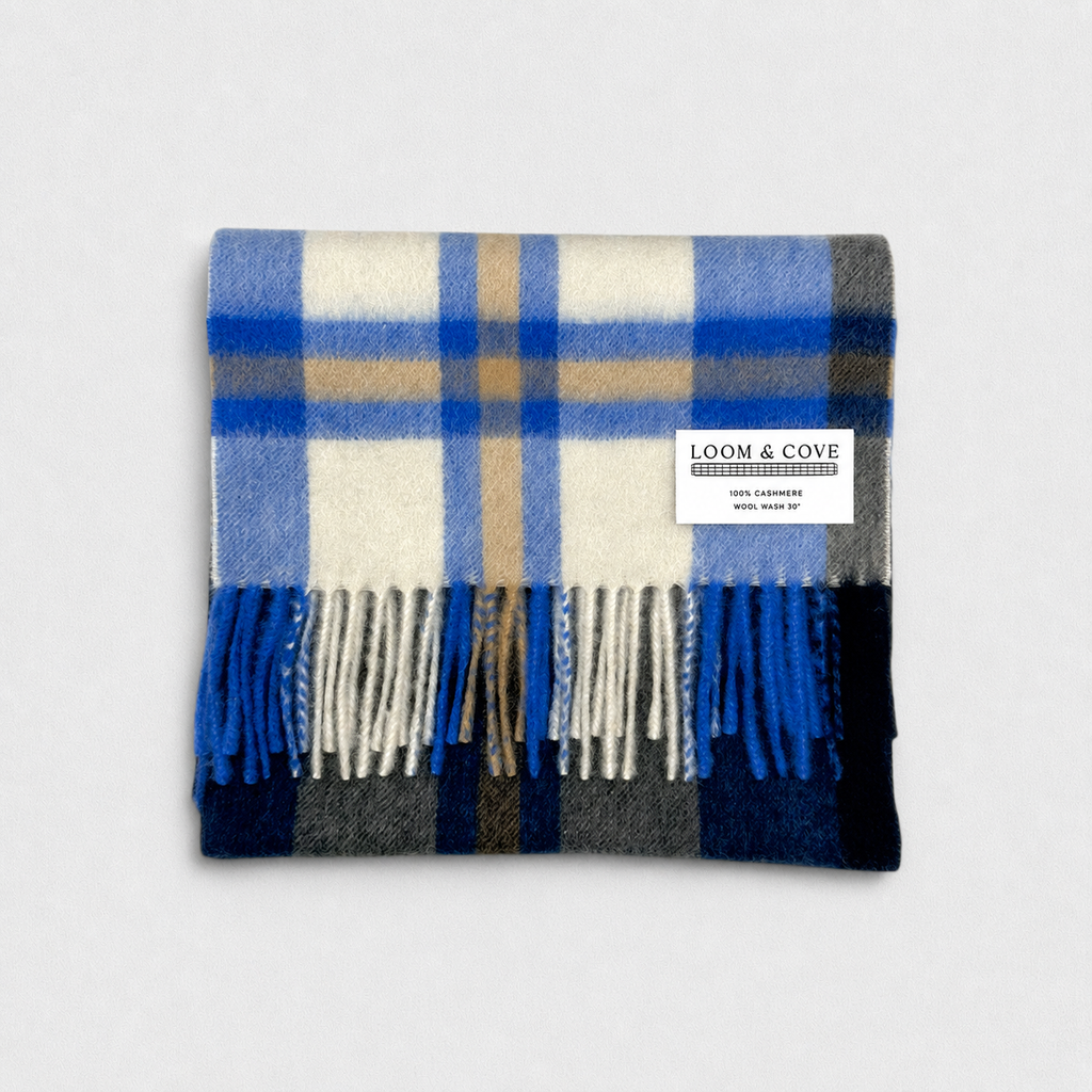 Blue/Black Check - 100% Cashmere Tartan Scarf