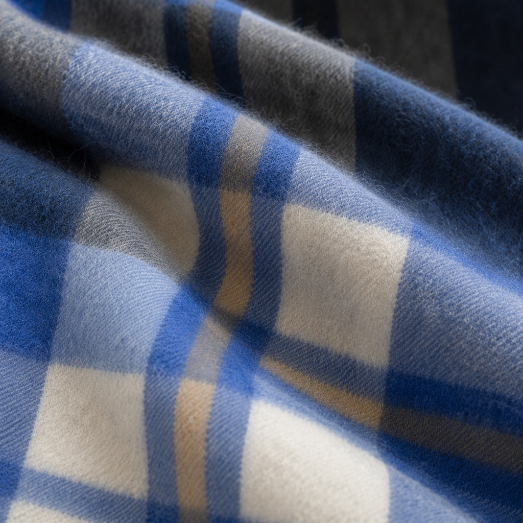 Blue/Black Check - 100% Cashmere Tartan Scarf
