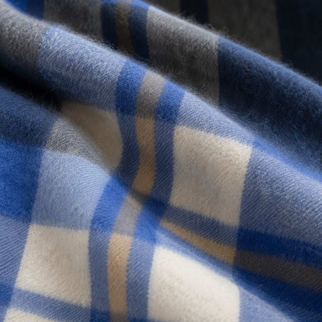 Blue/Black Check - 100% Cashmere Tartan Scarf