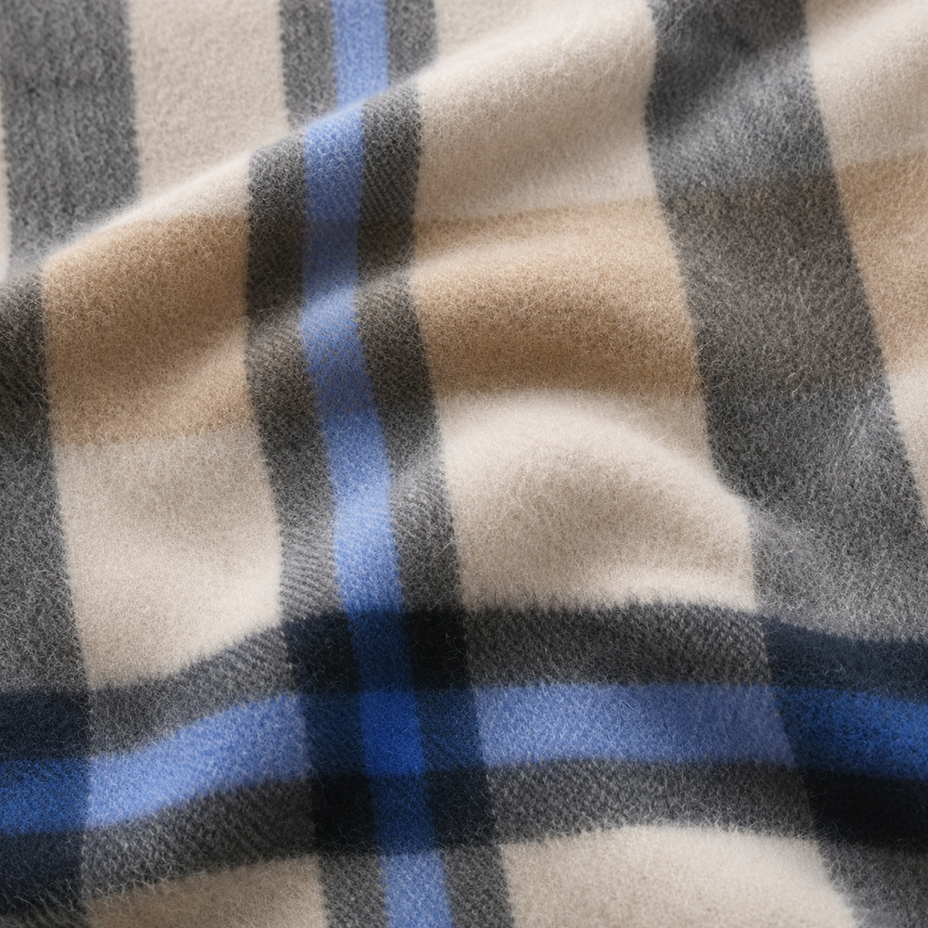 Blue/Camel Check - 100% Cashmere Tartan Scarf