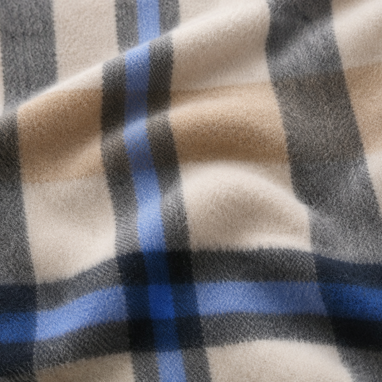 Blue/Camel Check - 100% Cashmere Tartan Scarf