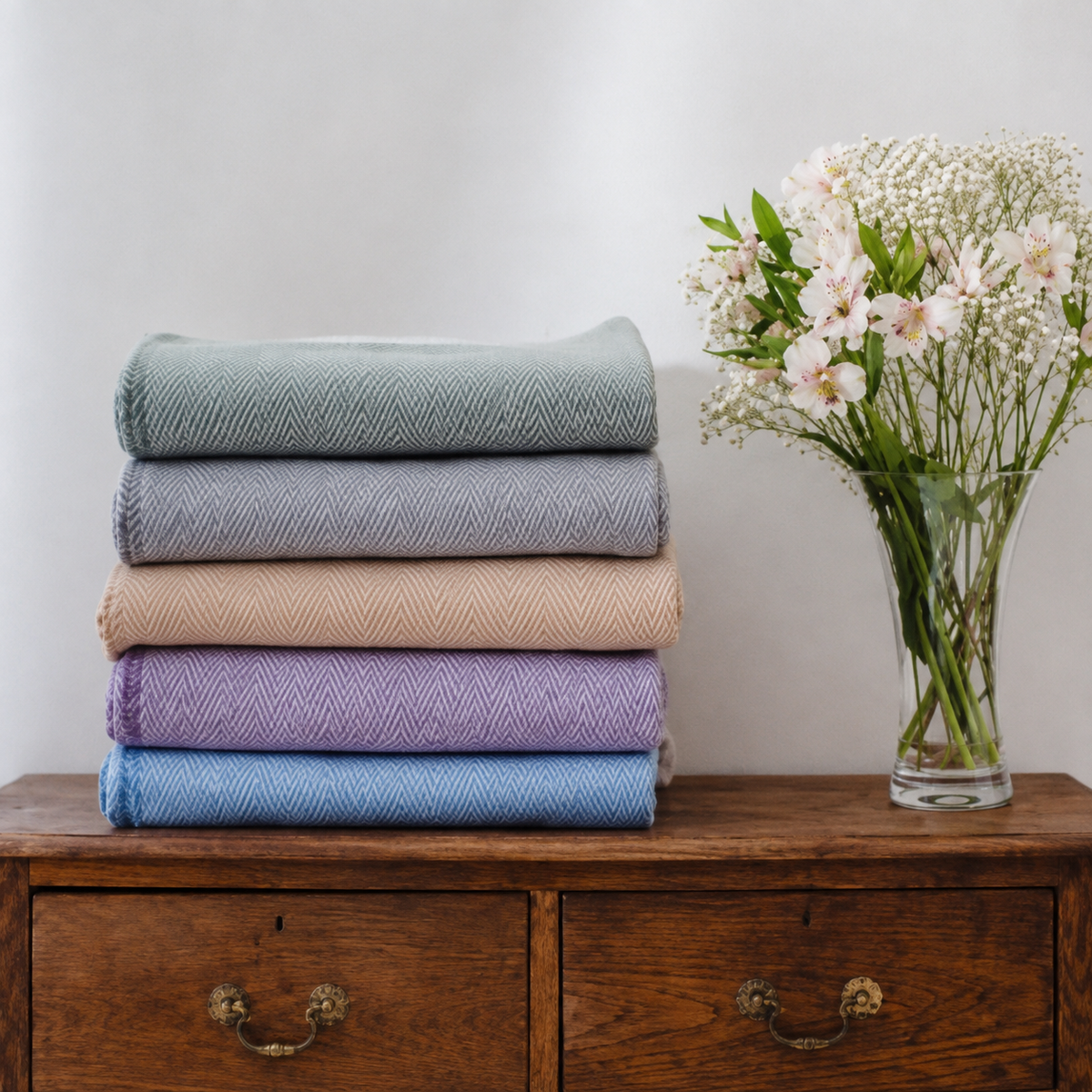 100% Lambswool Diamond Border Blanket, product photo — Loom & Cove