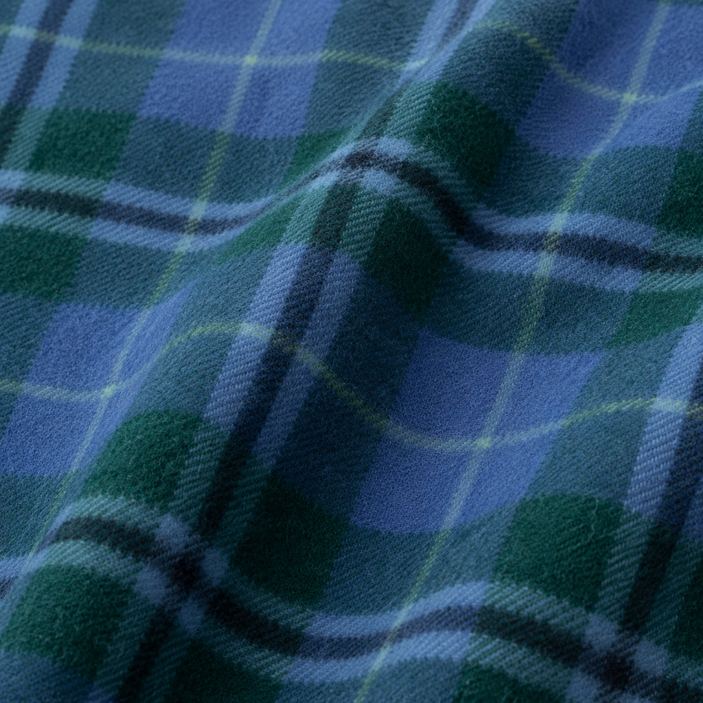 Douglas Blue 100% Recycled Wool Tartan Blanket, product photo — Loom & Cove