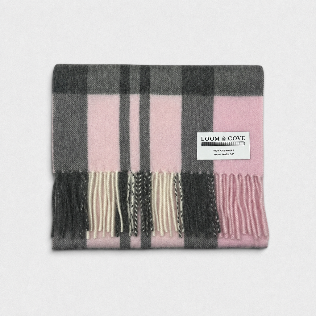 Exploded Camel Pink - 100% Cashmere Tartan Scarf