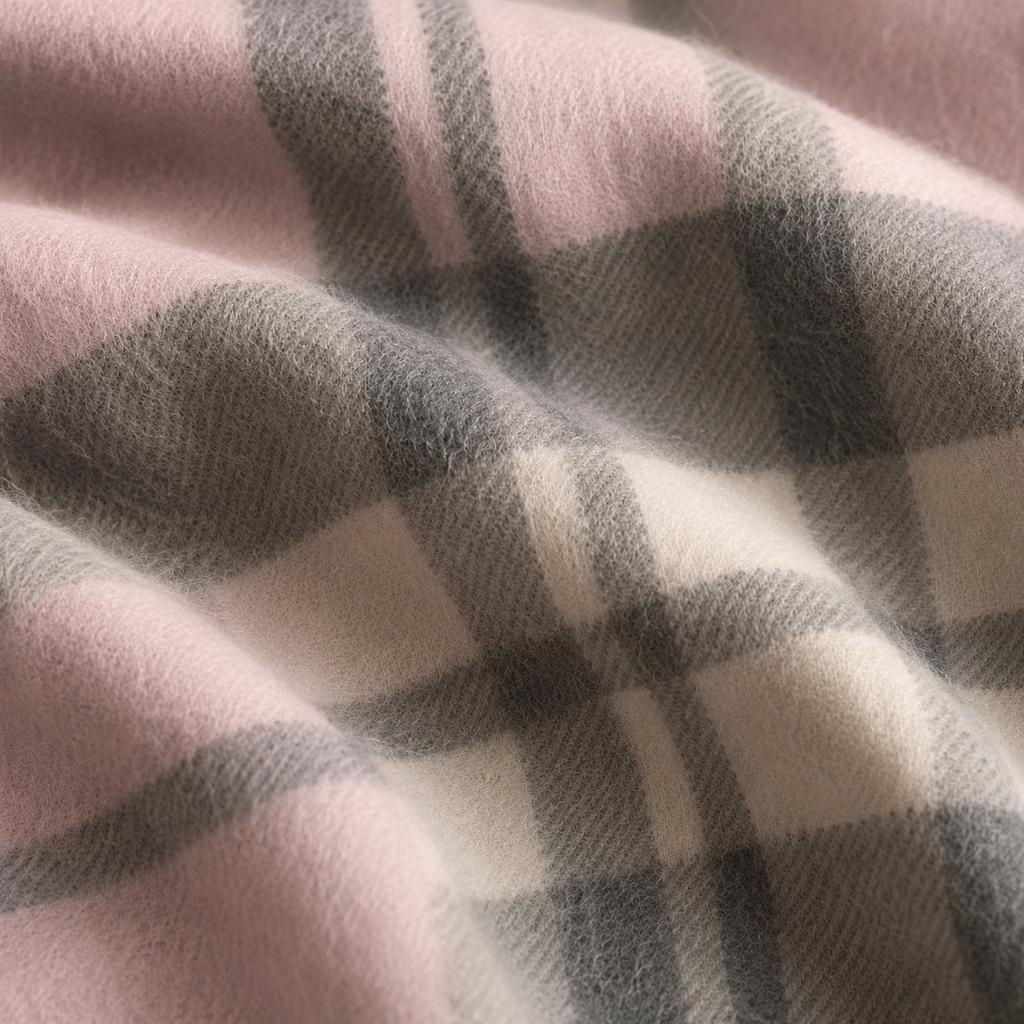 Exploded Camel Pink - 100% Cashmere Tartan Scarf