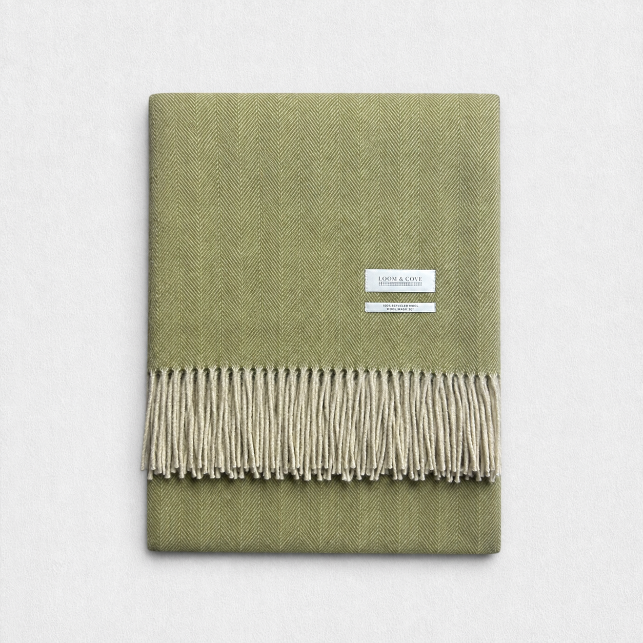 Green Herringbone - 100% Recycled Wool Tartan Blanket