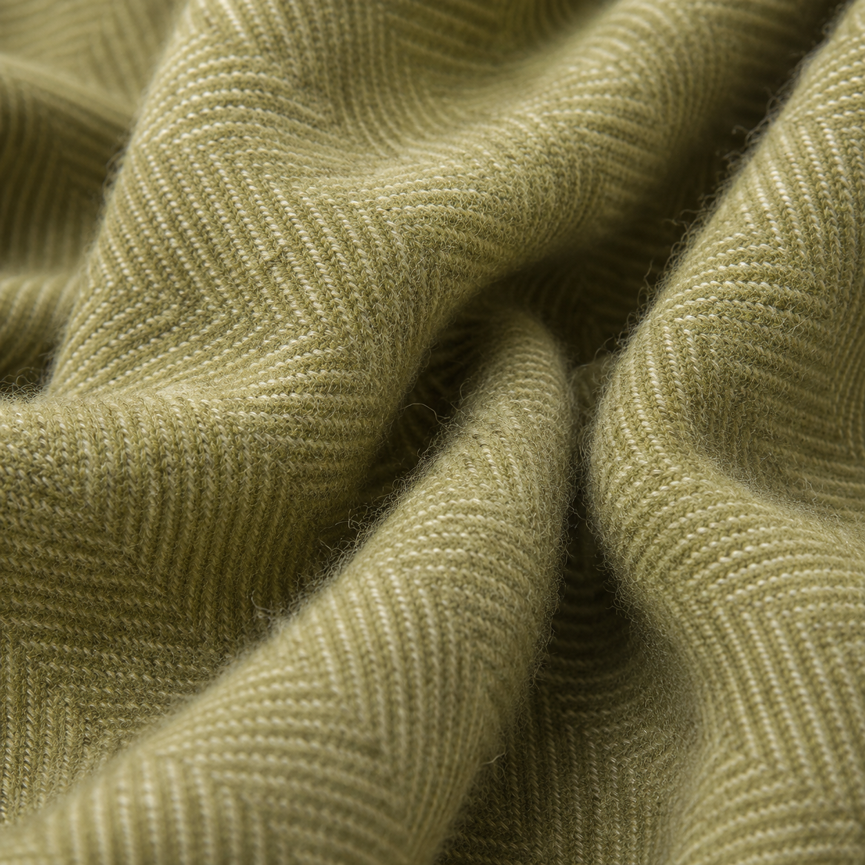 Green Herringbone - 100% Recycled Wool Tartan Blanket