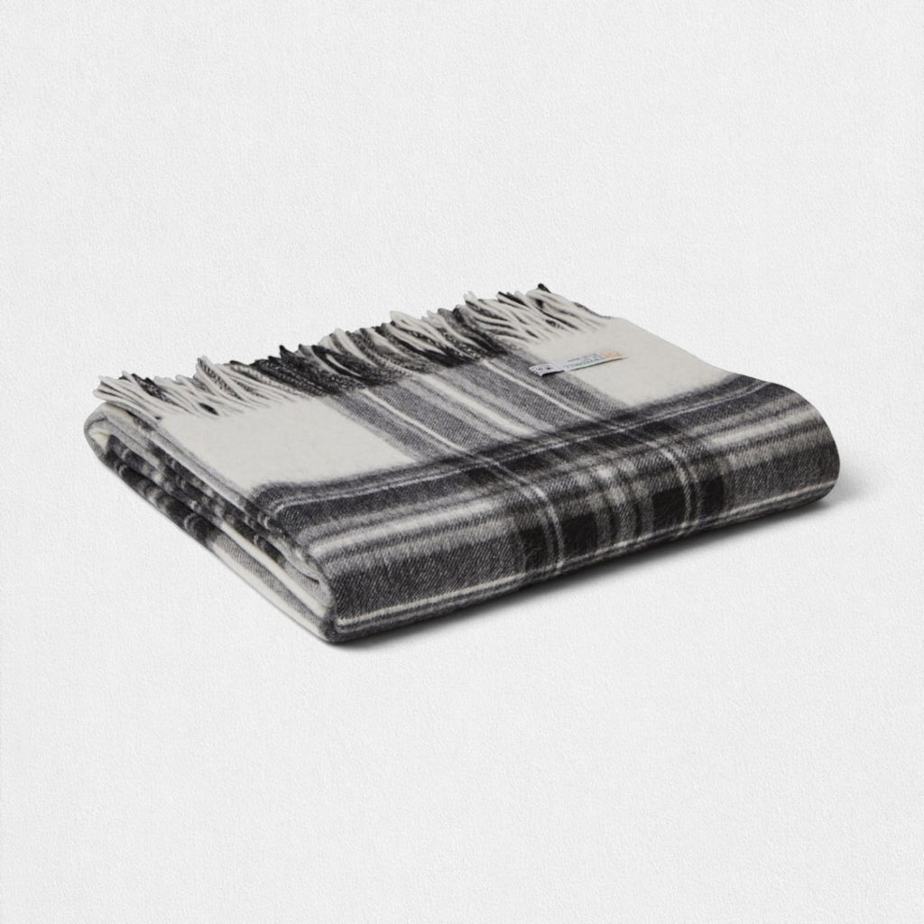 100% Lambswool Tartan Blanket -  Grey Dress Stewart