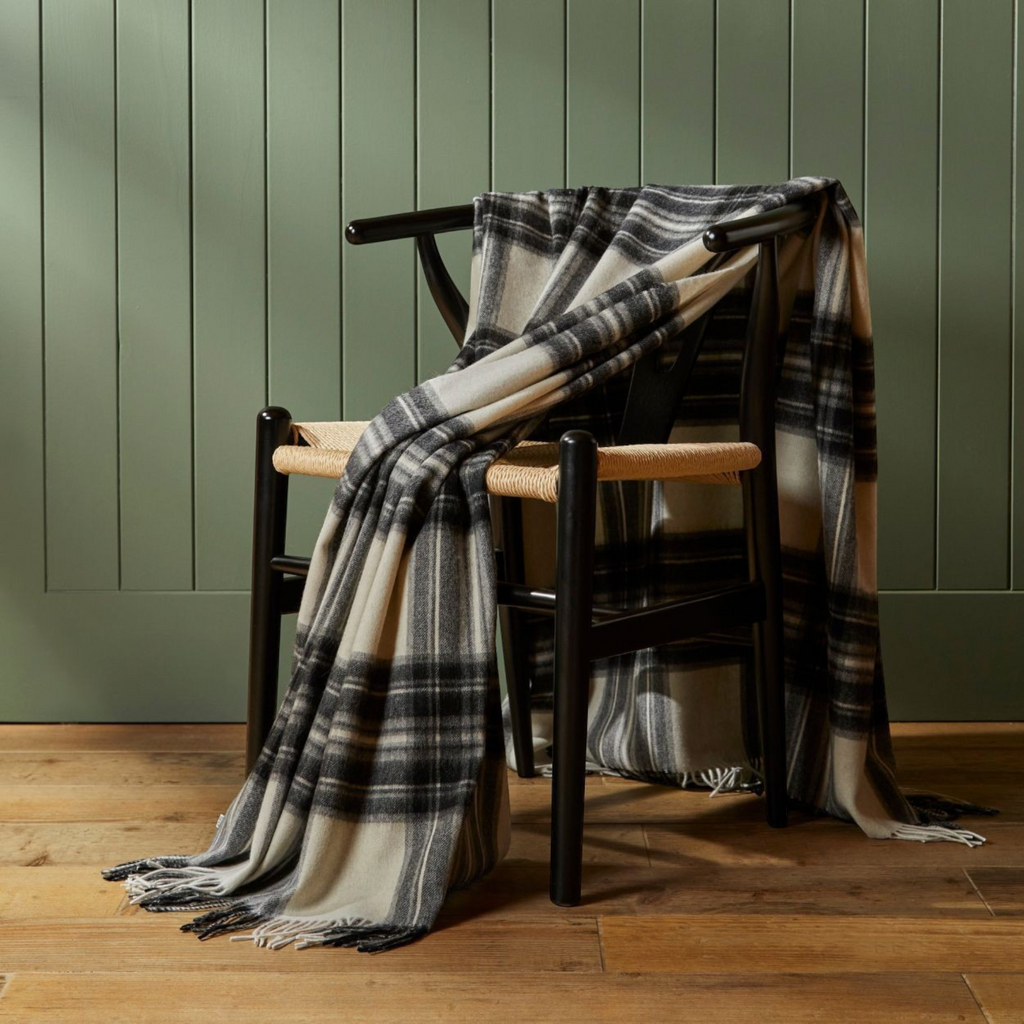 100% Lambswool Tartan Blanket -  Grey Dress Stewart