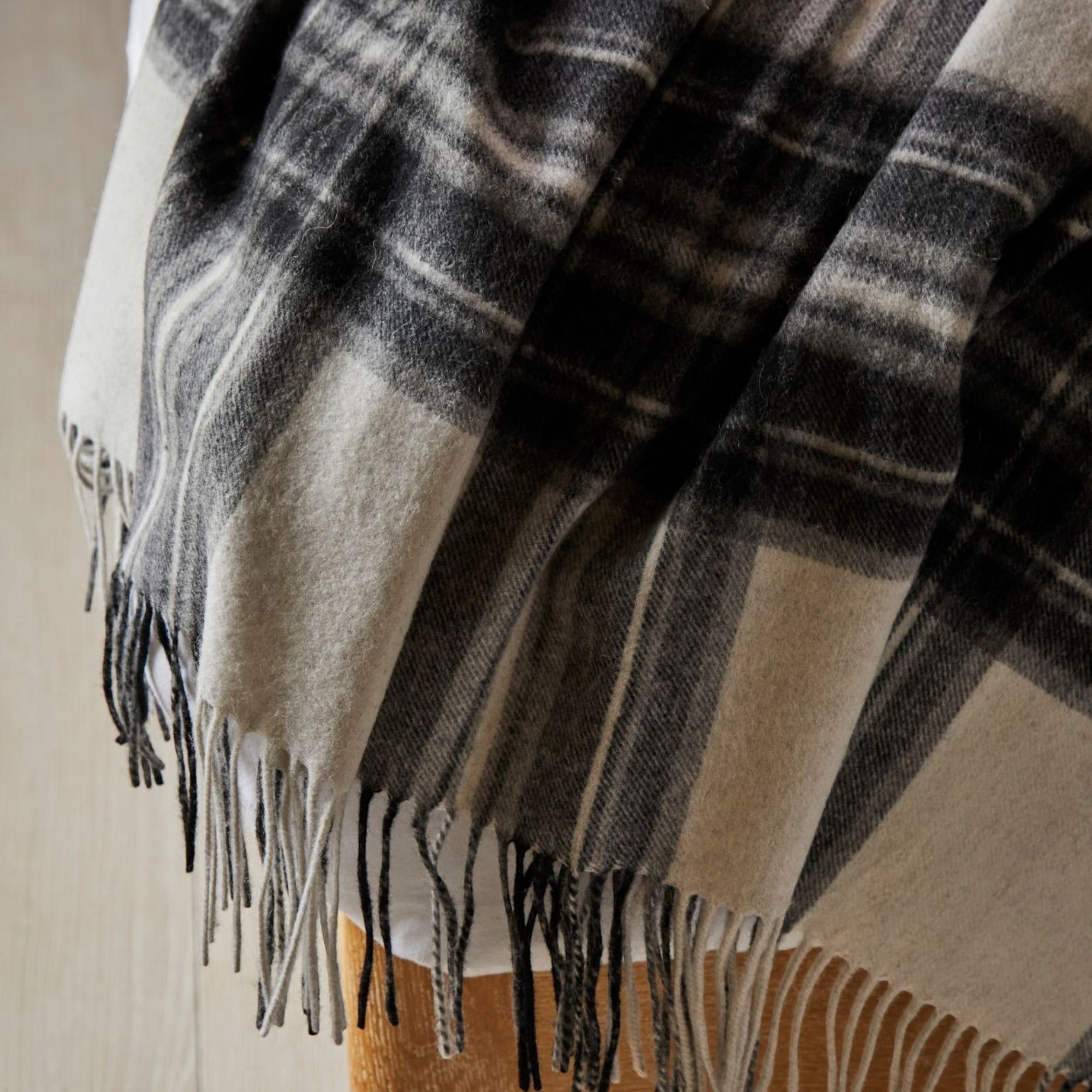 100% Lambswool Tartan Blanket -  Grey Dress Stewart