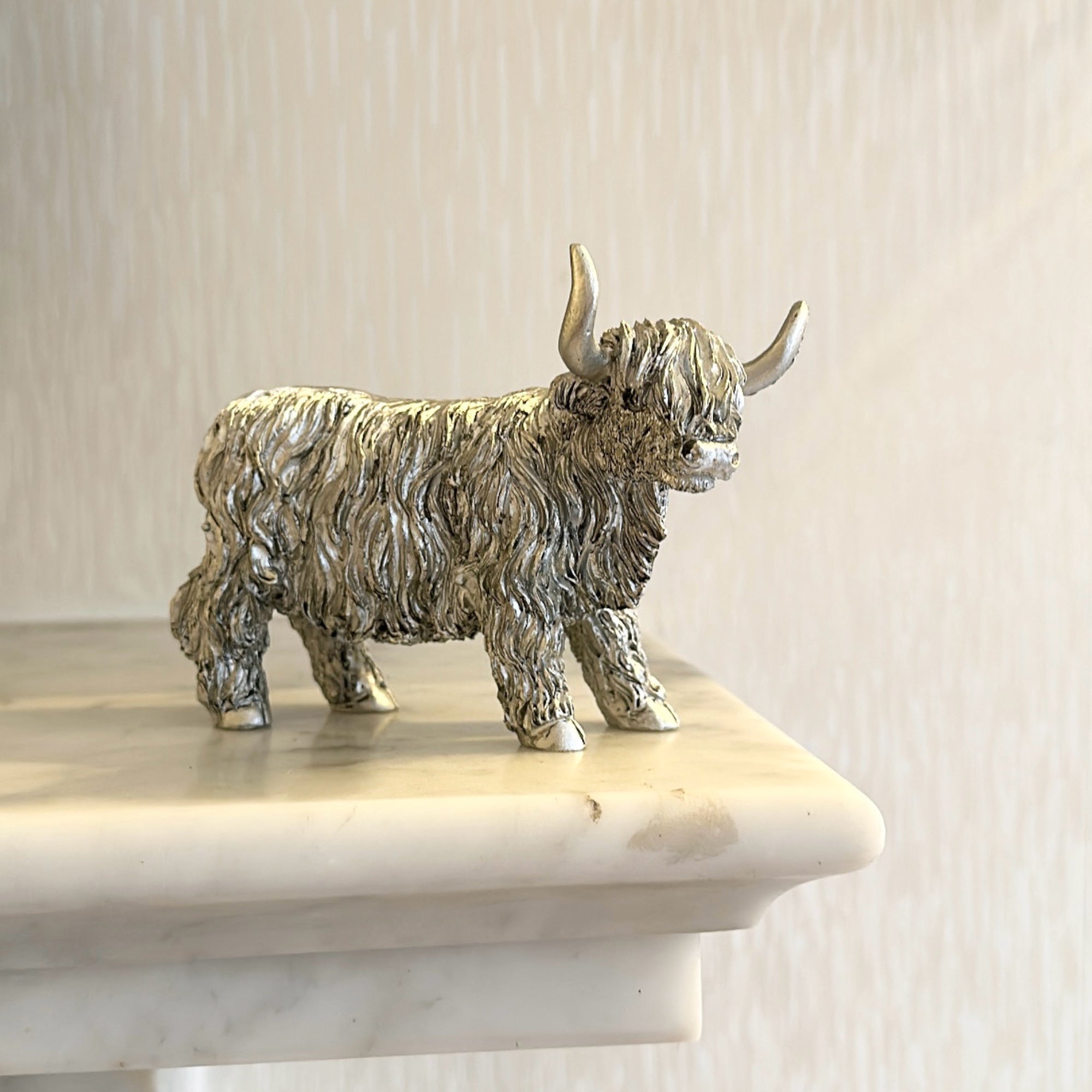 Silver Highland Cow Figurine