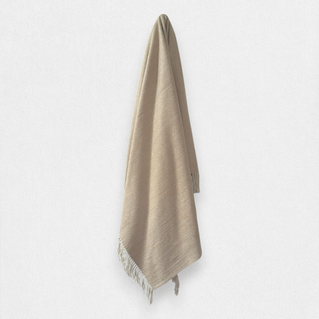 Sand Beige Herringbone - 100% Recycled Wool Tartan Blanket