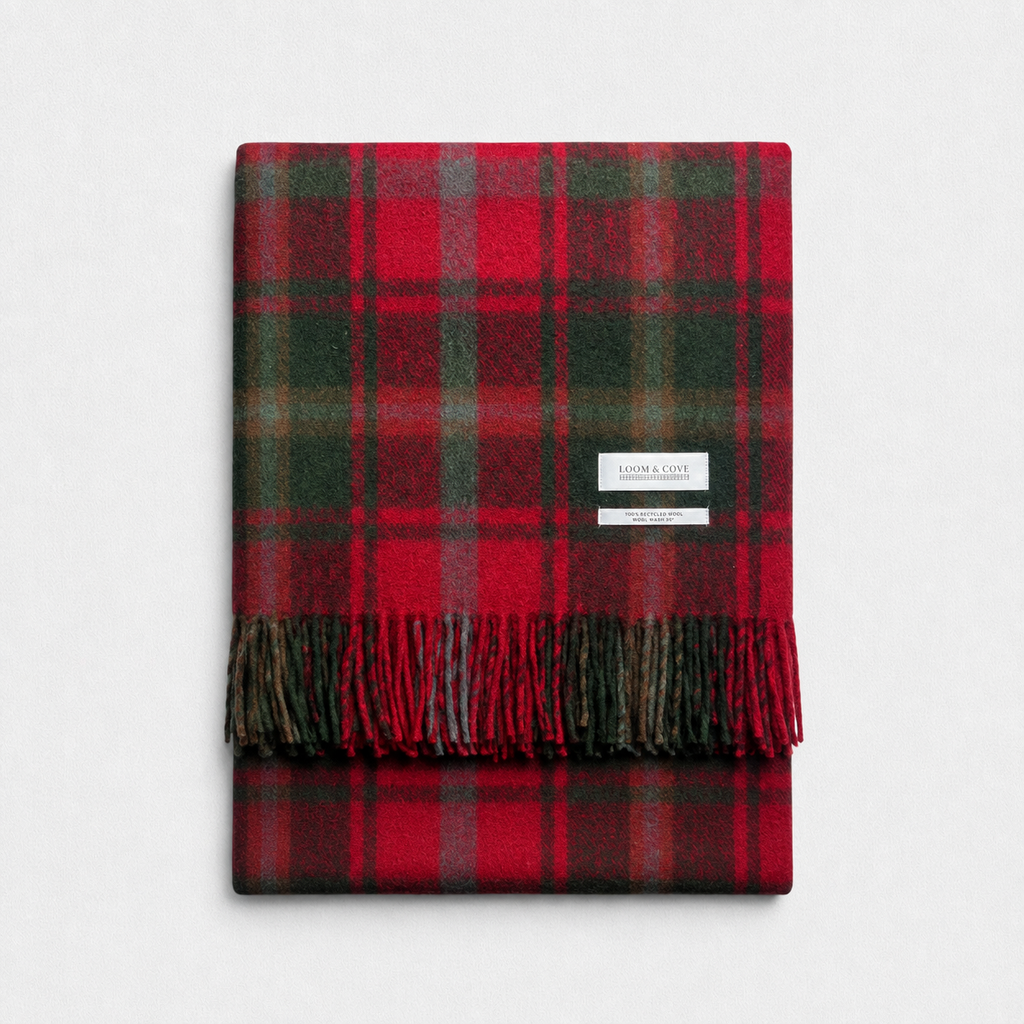Maple 100% Recycled Wool Tartan Blanket, product photo — Loom & Cove