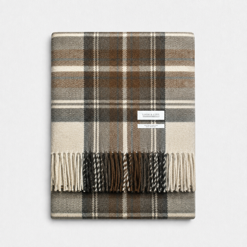 Natural Dress 100% Recycled Wool Tartan Blanket, product photo — Loom & Cove