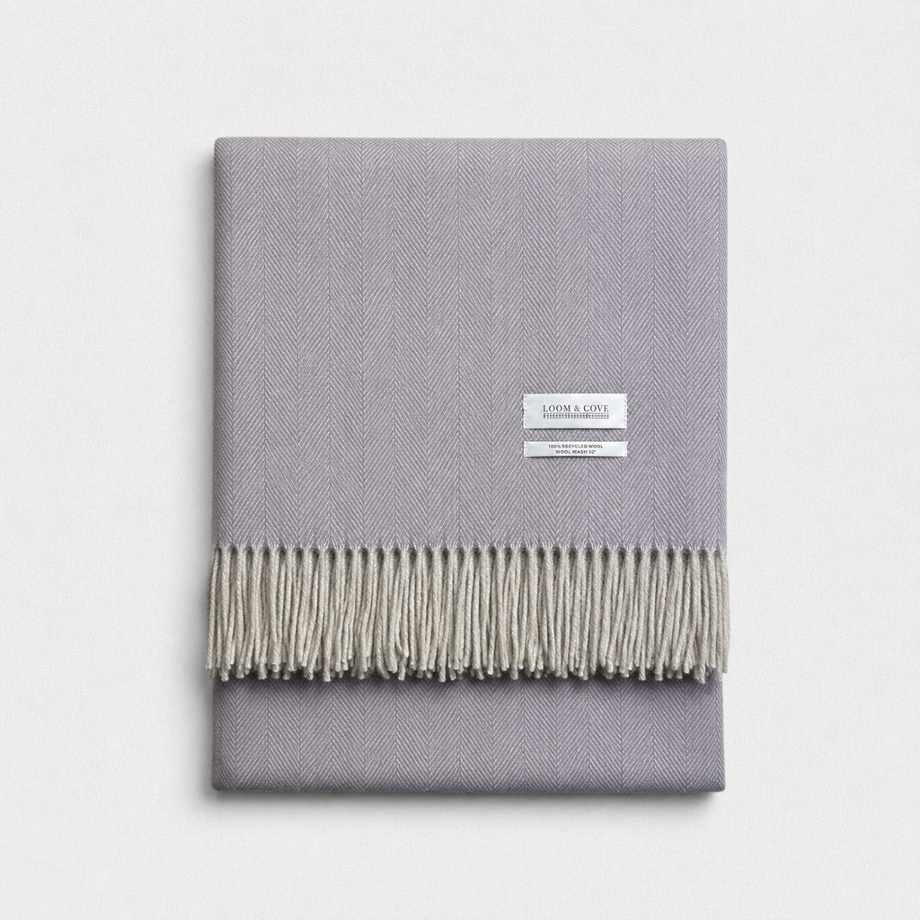 Orchid Herringbone 100% Recycled Wool Blanket, product photo — Loom & Cove