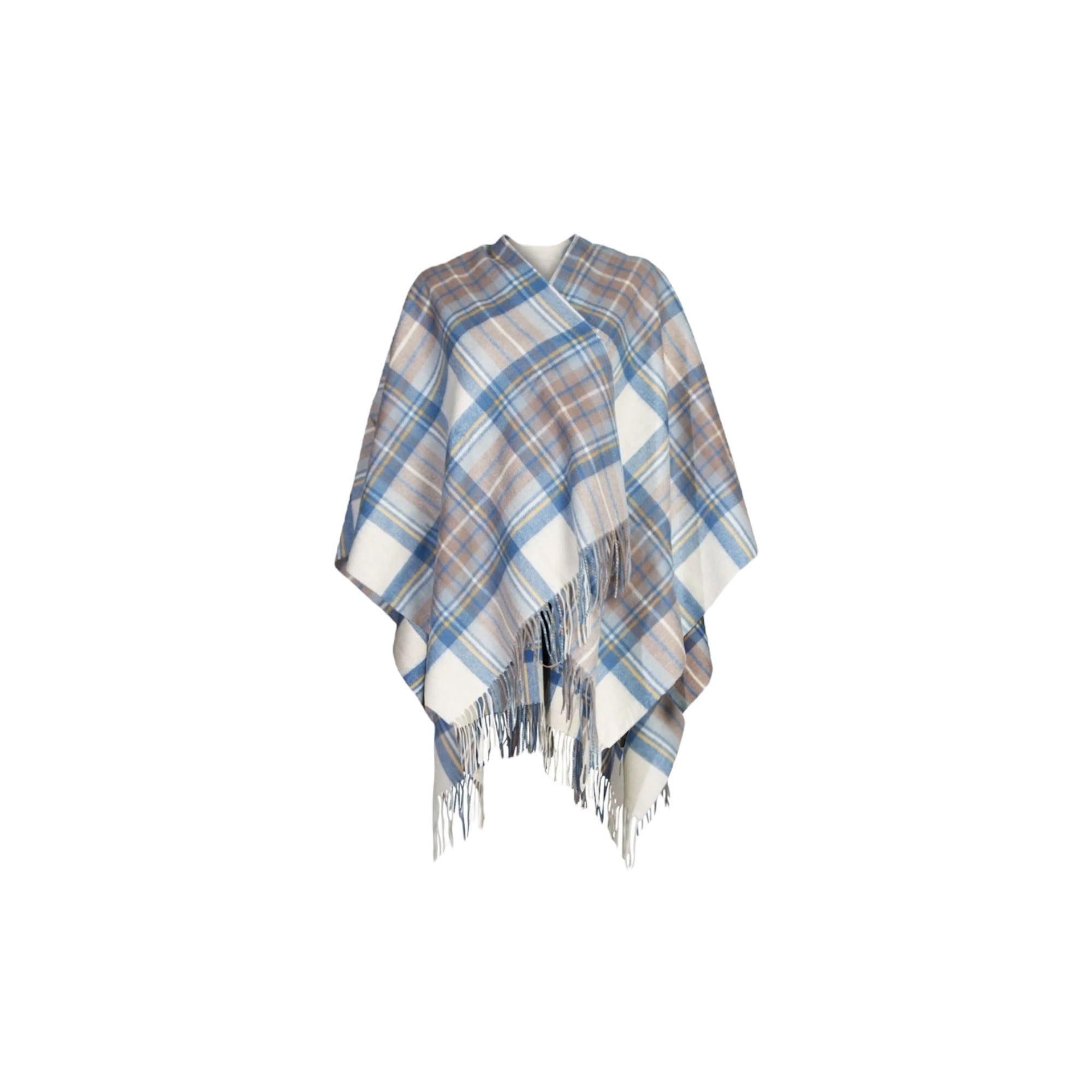 100% Lambswool Tartan Cape - Stewart Muted Blue