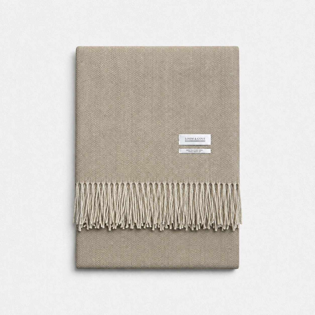 Sand Beige Herringbone - 100% Recycled Wool Tartan Blanket