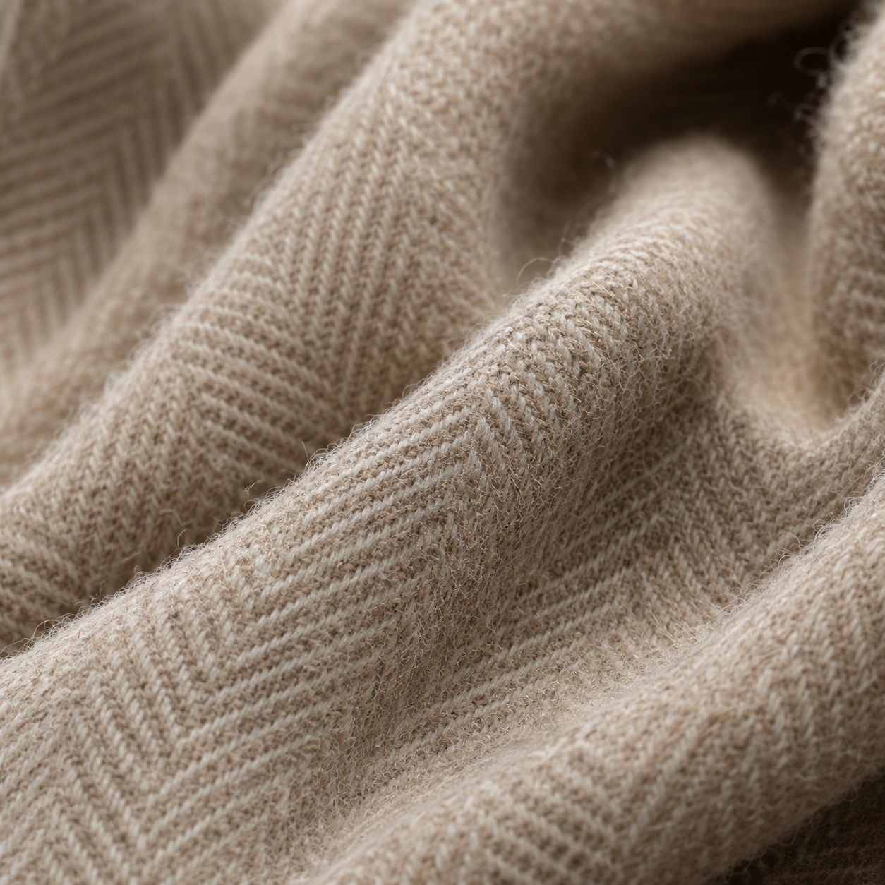 Sand Beige Herringbone - 100% Recycled Wool Tartan Blanket