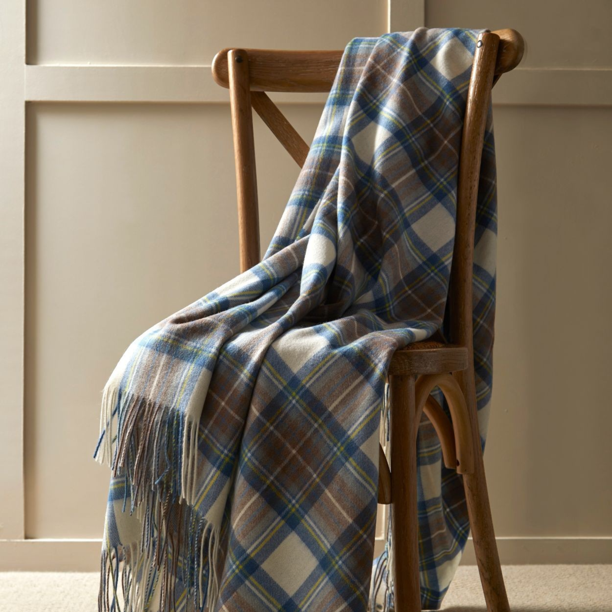100% Lambswool Tartan Blanket -  Stewart Muted Blue