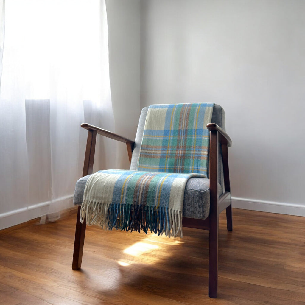 Stewart Muted Blue - 100% Recycled Wool Tartan Knee Blanket