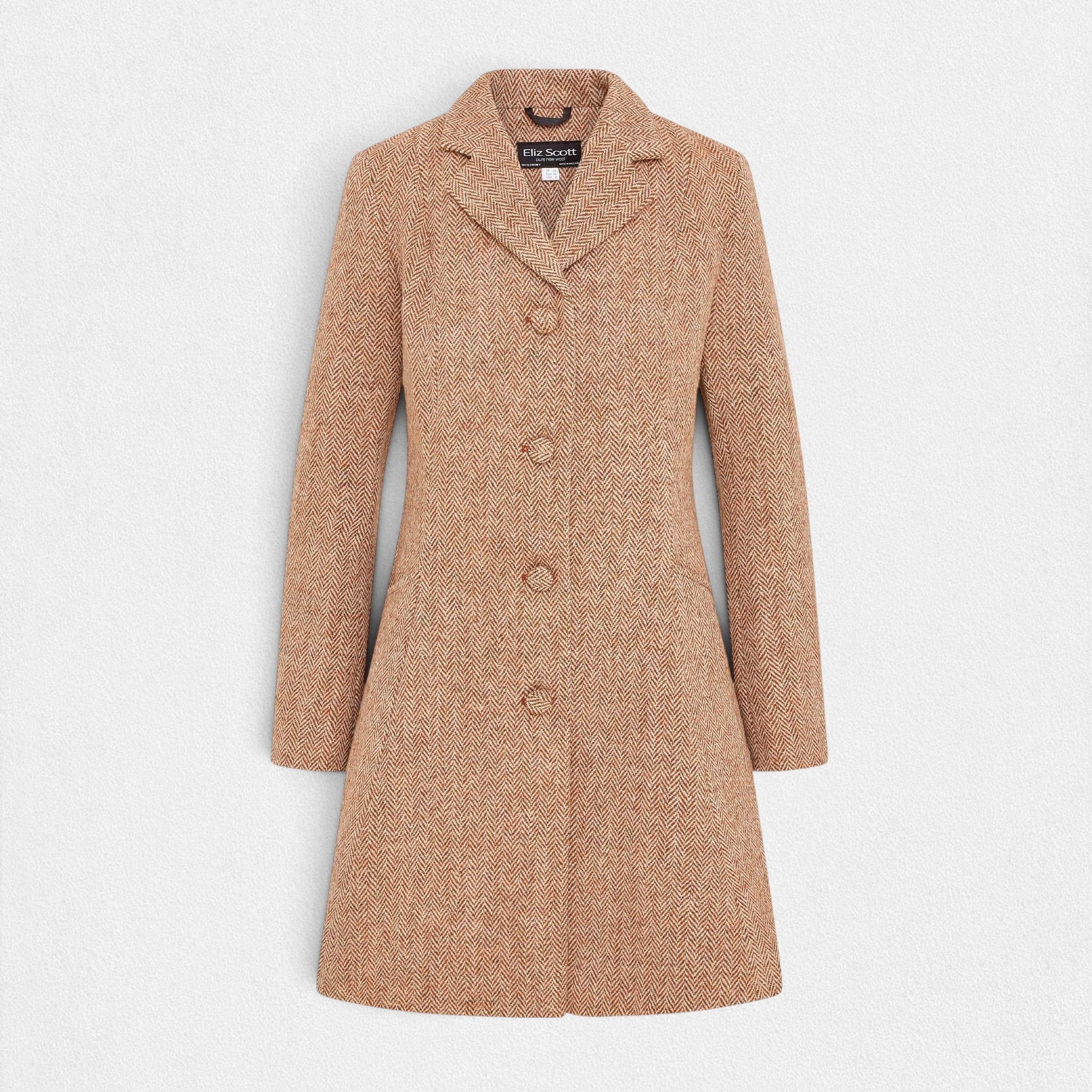Women's Harris Tweed Coat (Zoe) - Rust Herringbone