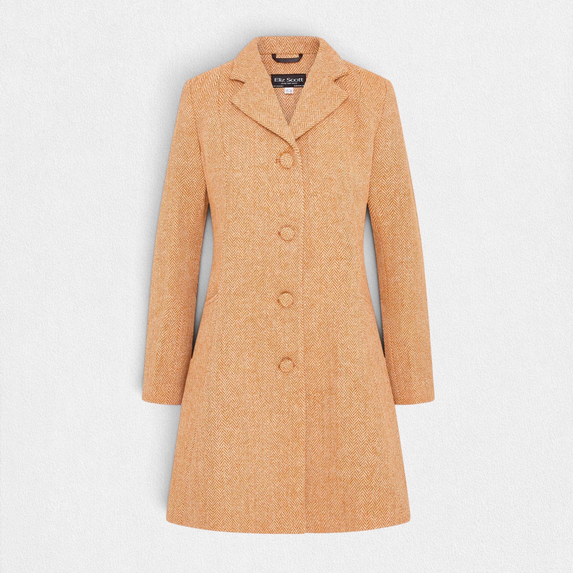 Women's Harris Tweed Coat (Zoe) - Orange Herringbone