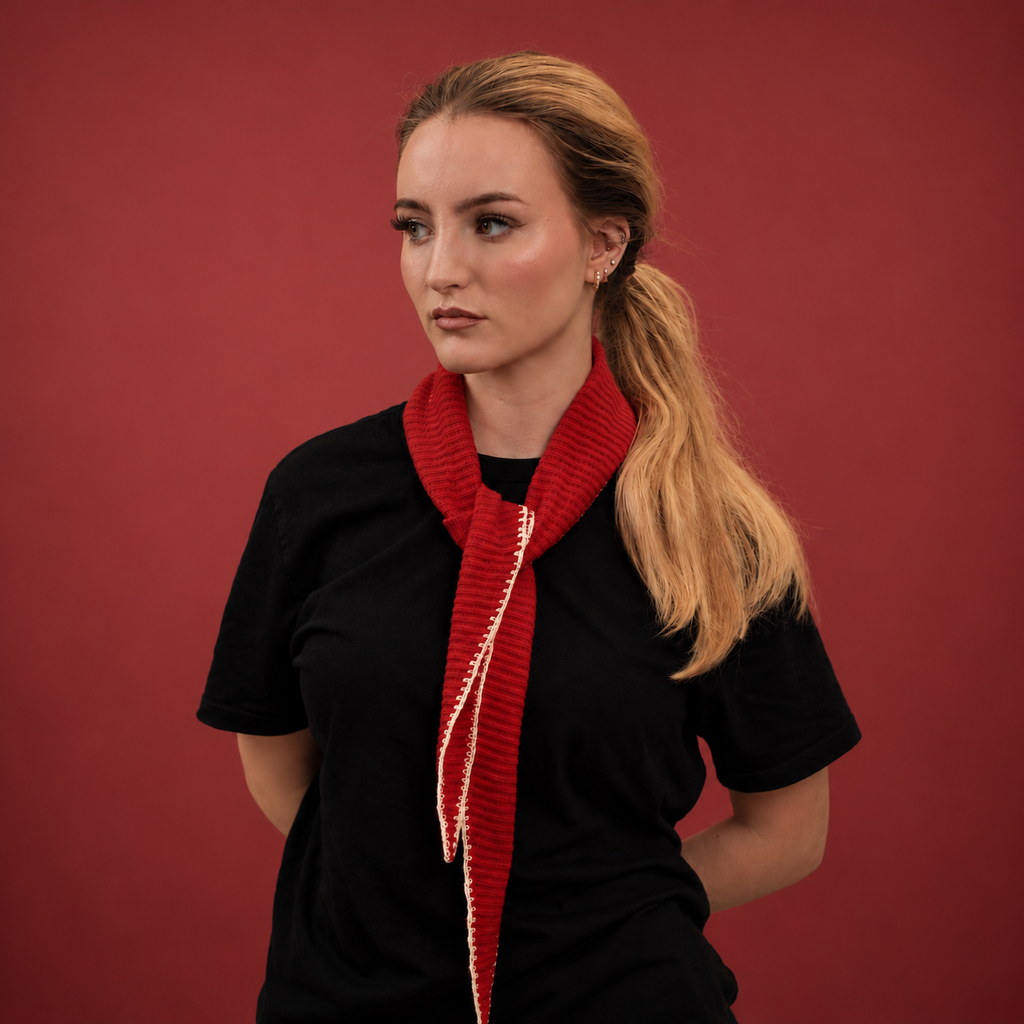 100% Cashmere Triangle Scarf - Red Stitch Edge