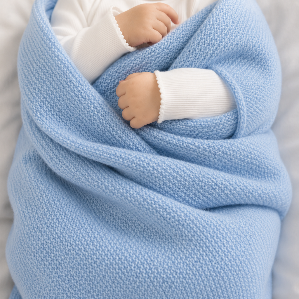 100% Cashmere Honeycomb Baby Blanket - Baby Blue