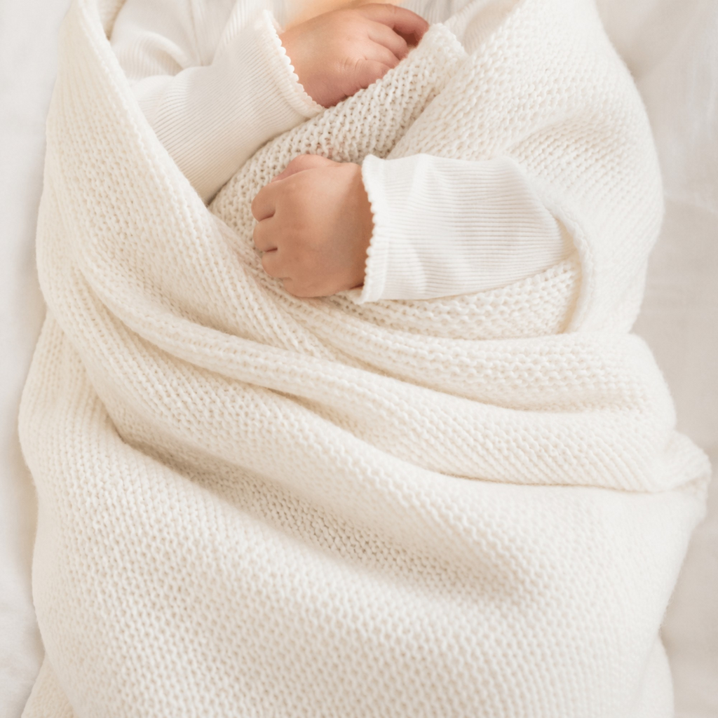 100% Cashmere Honeycomb Baby Blanket - White