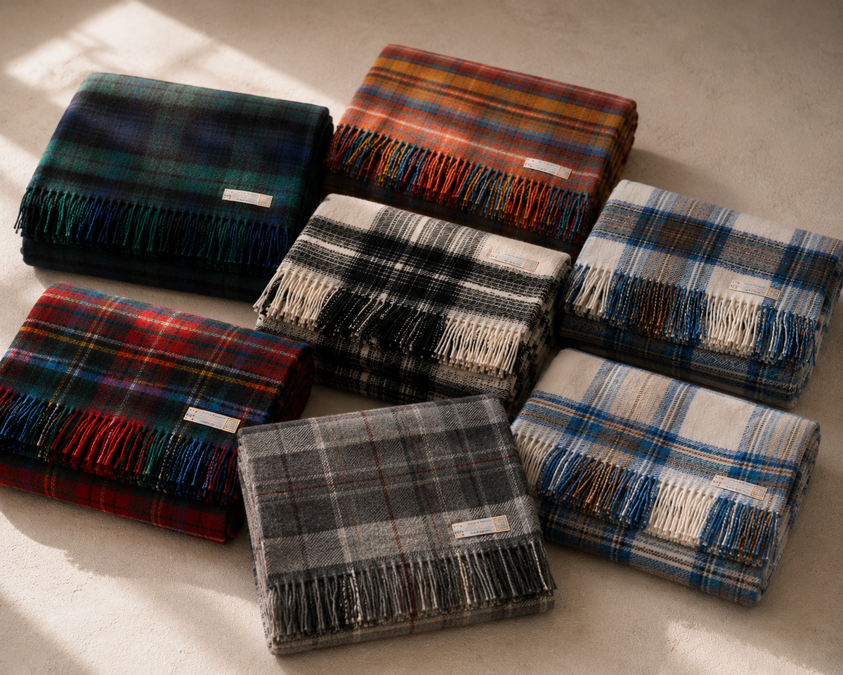100% Lambswool Tartan Blanket, product photo — Loom & Cove