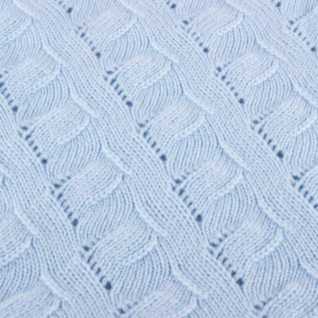 100% Cashmere Cable Knit Baby Blanket - Baby Blue