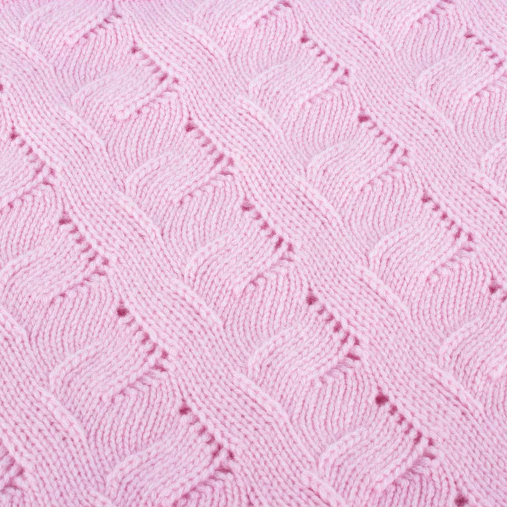 100% Cashmere Cable Knit Baby Blanket - Baby Pink