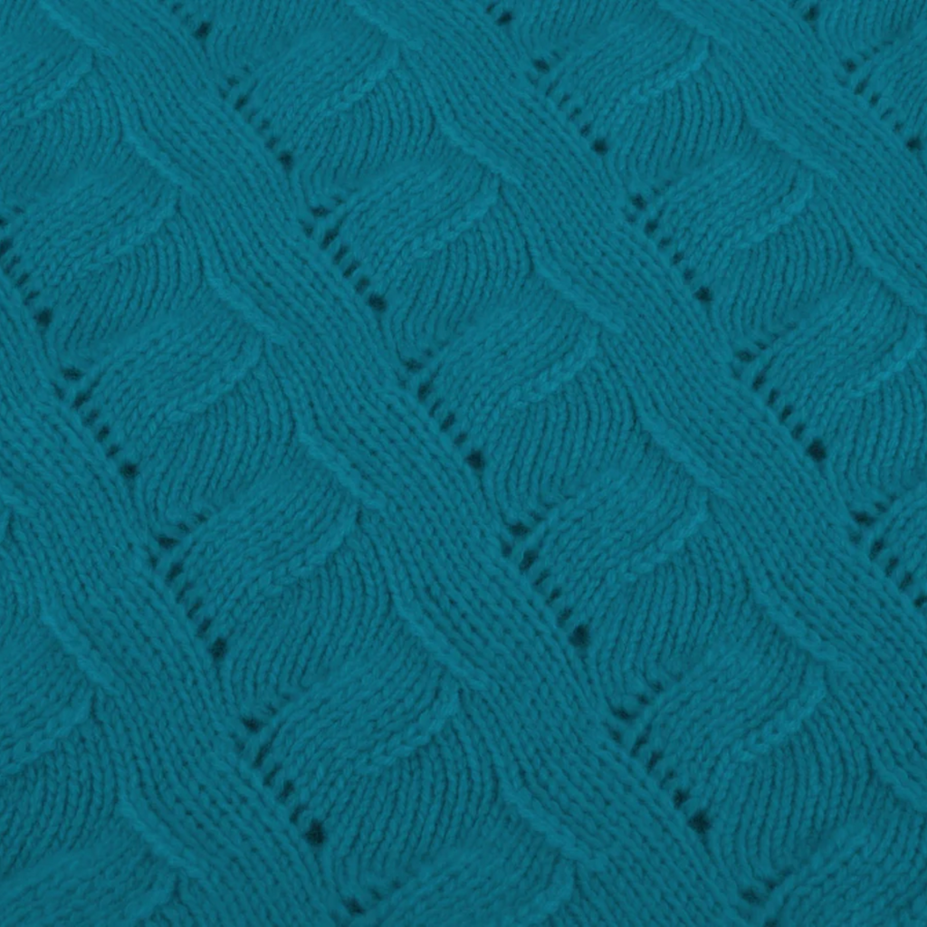 100% Cashmere Cable Knit Baby Blanket - Teal Blue