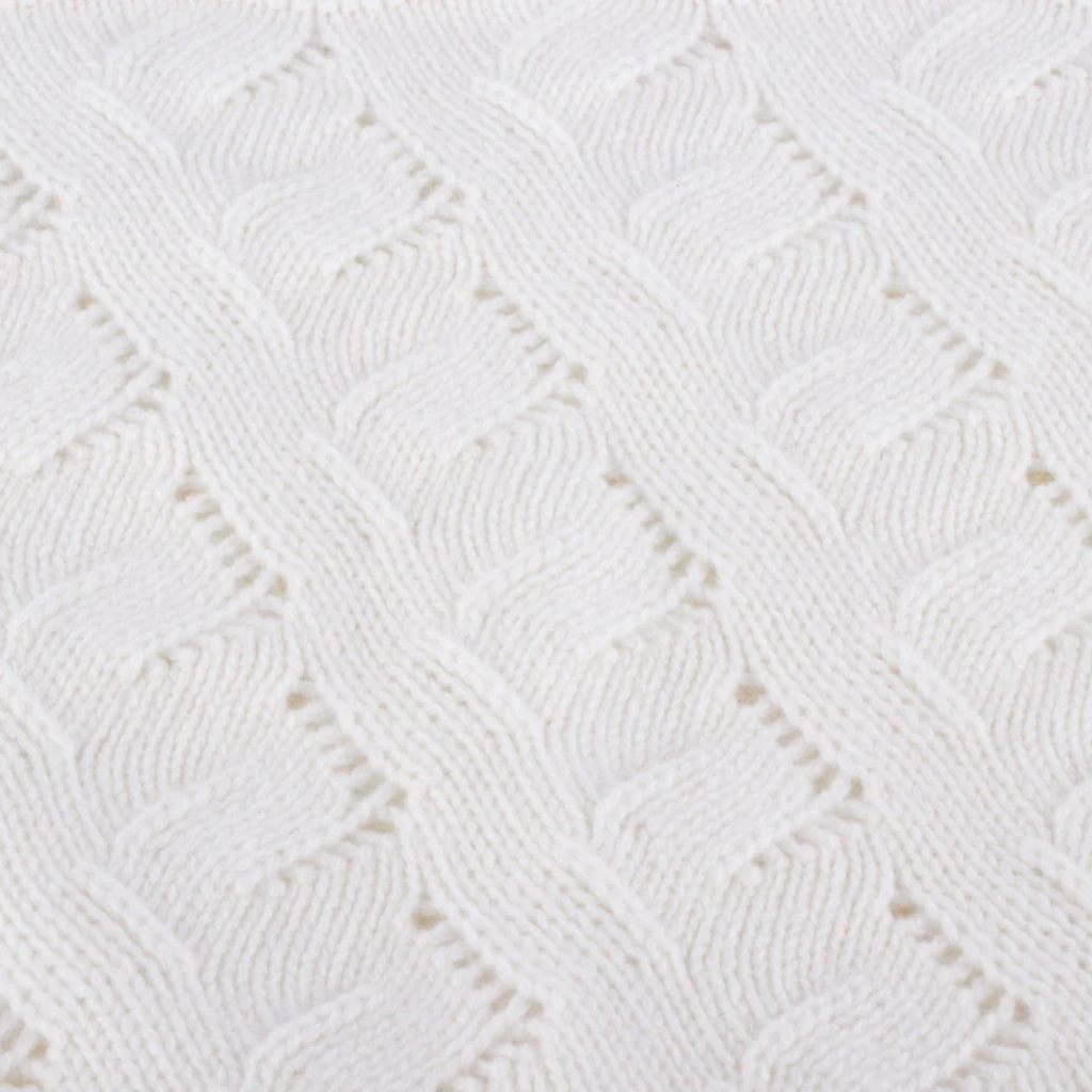 100% Cashmere Cable Knit Baby Blanket - White
