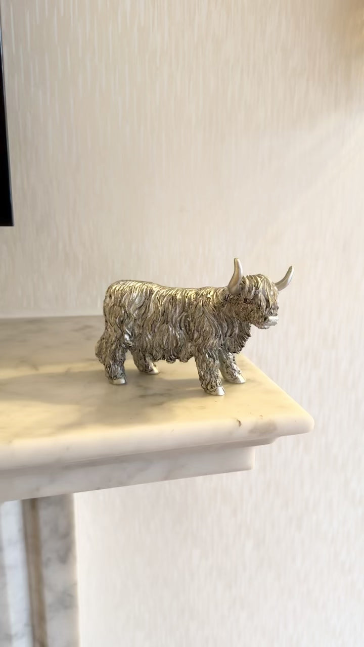 Silver Highland Cow Figurine