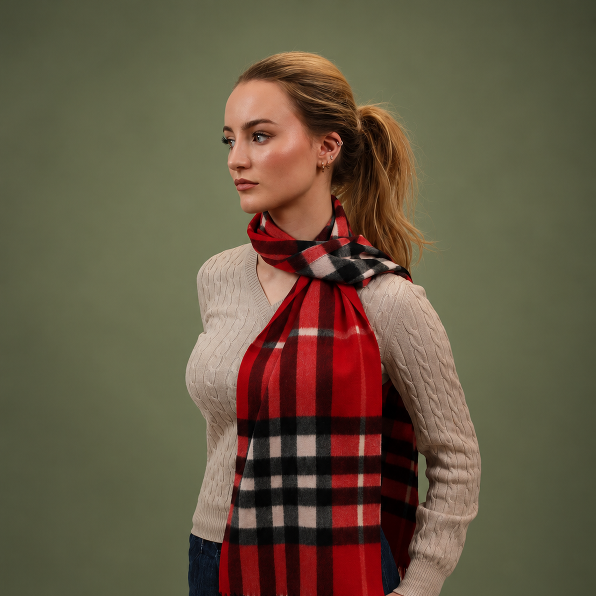 Red Check - 100% Cashmere Tartan Scarf